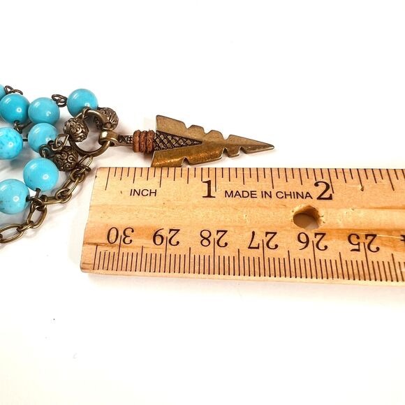 Beaded Turquoise Necklace With Arrowhead Pendant 24" Long Artisan Made NWT - Picture 7 of 7